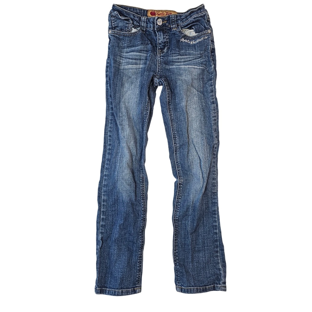 Apple Bottoms Girls Size 10 Medium Wash Straight Leg Denim Jeans Blue Y2K Retro